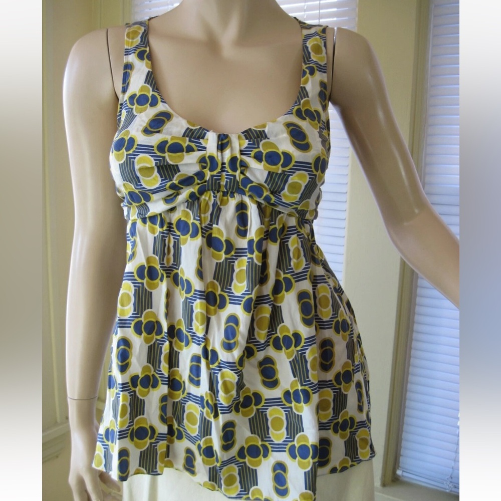 Ted Baker Yellow and Blue Geometric Print Sleeveless Top